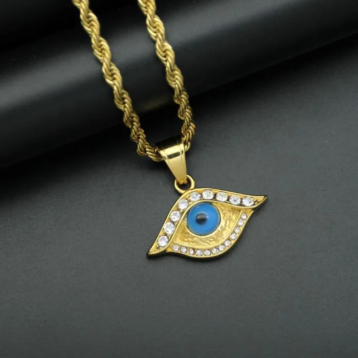 Celestial Radiance: Stellar Blue Evil Eye Necklace with Stainless Steel Chain - A Cosmic Aura of Protection