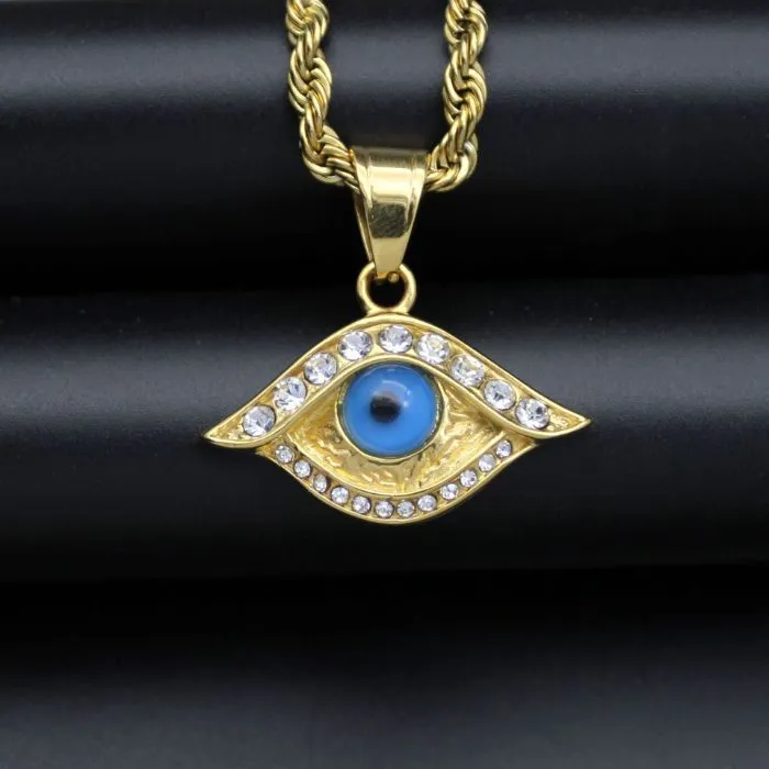 Celestial Radiance: Stellar Blue Evil Eye Necklace with Stainless Steel Chain - A Cosmic Aura of Protection