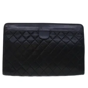 CHANEL Clutch Bag Lamb Skin Black CC Auth am4611