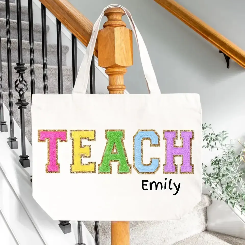 Christmas gift ideas employees, Custom Corporate Gifts Chenille Patch Teacher Tote Bag, Teacher Appreciation Gift Ideas for Teacher End of Year, Personalized Embroidered Custom Teacher Bag, Bags-C05100