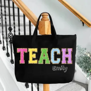 Christmas gift ideas employees, Custom Corporate Gifts Chenille Patch Teacher Tote Bag, Teacher Appreciation Gift Ideas for Teacher End of Year, Personalized Embroidered Custom Teacher Bag, Bags-C05100