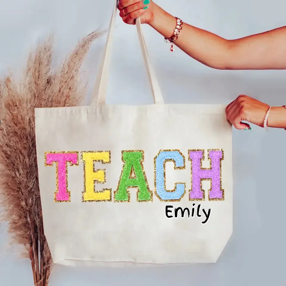 Christmas gift ideas employees, Custom Corporate Gifts Chenille Patch Teacher Tote Bag, Teacher Appreciation Gift Ideas for Teacher End of Year, Personalized Embroidered Custom Teacher Bag, Bags-C05100