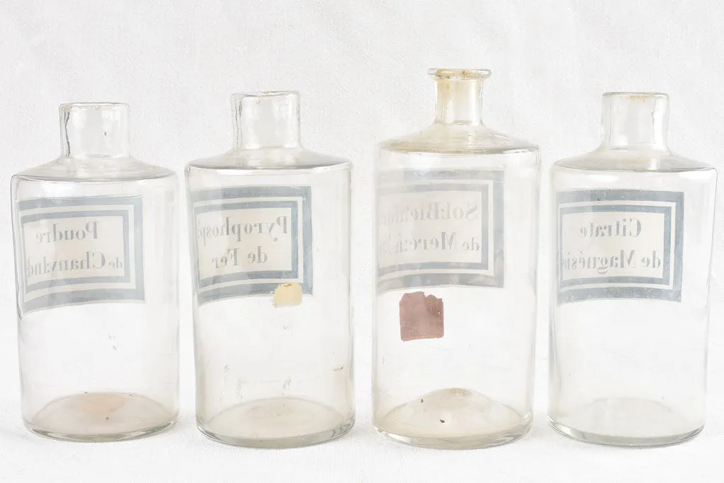 Collection of 8 antique French apothecary glass jars 9"