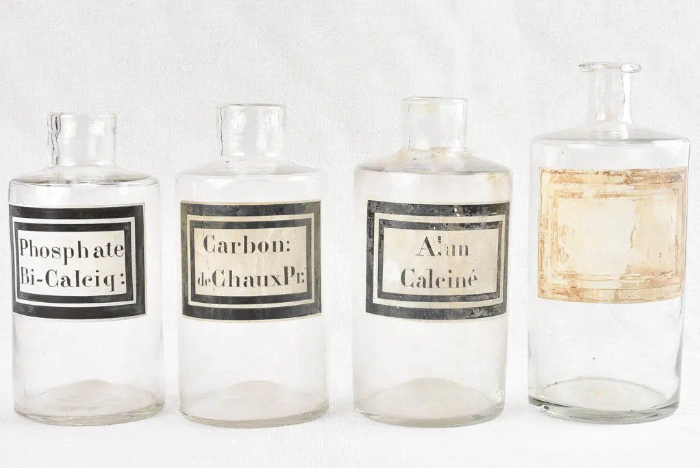 Collection of 8 antique French apothecary glass jars 9"