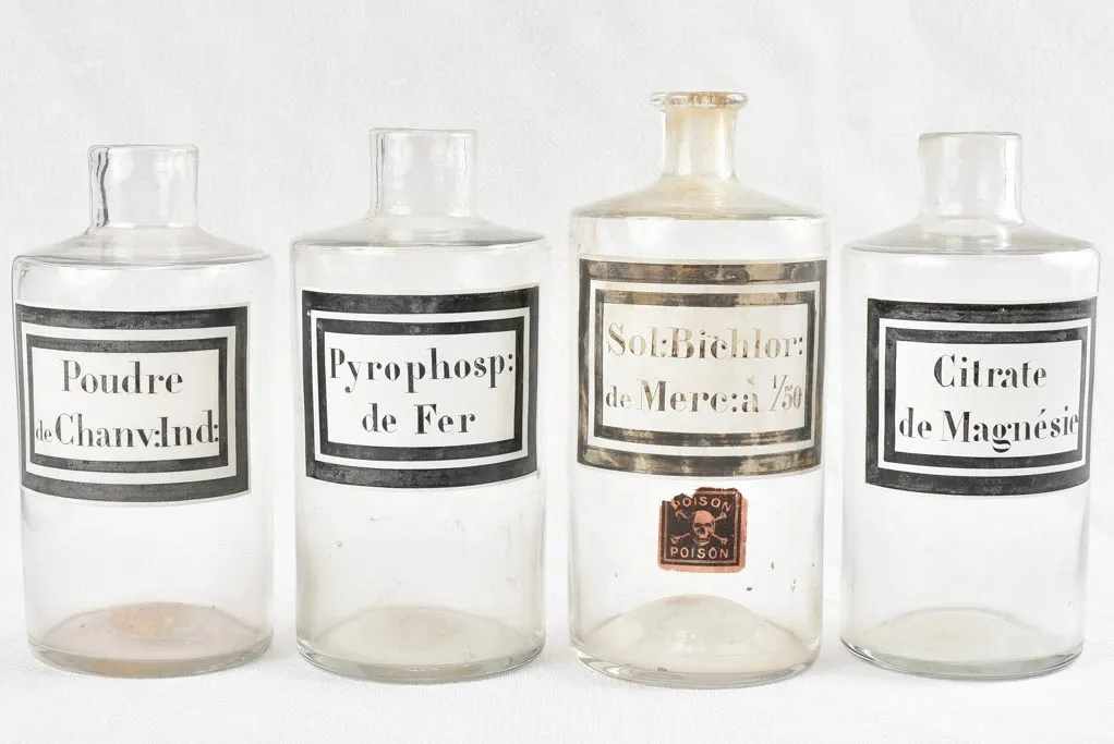 Collection of 8 antique French apothecary glass jars 9"