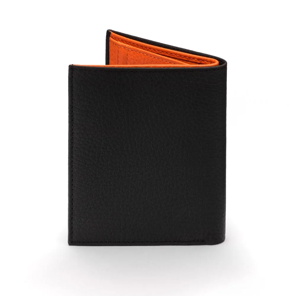 Compact Leather Wallet With 6 CC And ID - Black With Orange