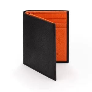 Compact Leather Wallet With 6 CC And ID - Black With Orange