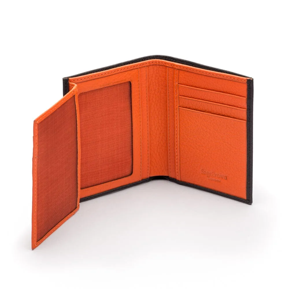 Compact Leather Wallet With 6 CC And ID - Black With Orange