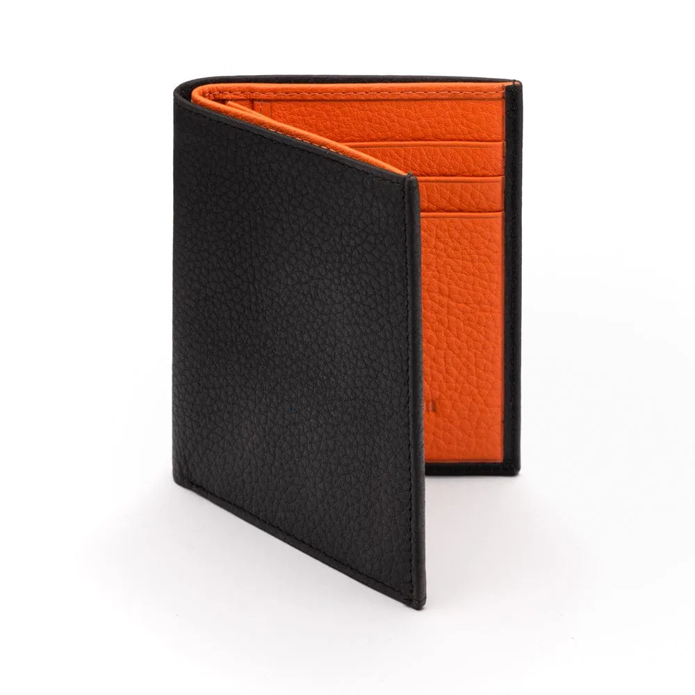 Compact Leather Wallet With 6 CC And ID - Black With Orange