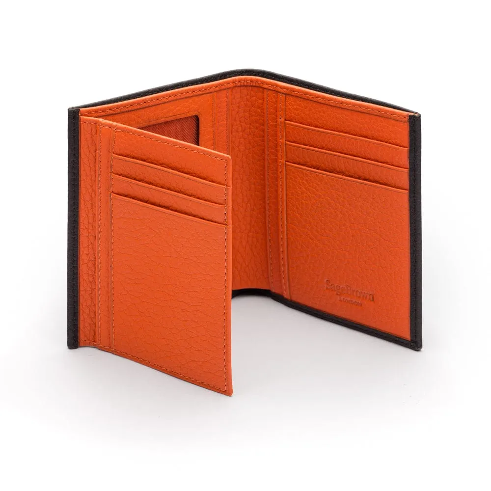 Compact Leather Wallet With 6 CC And ID - Black With Orange