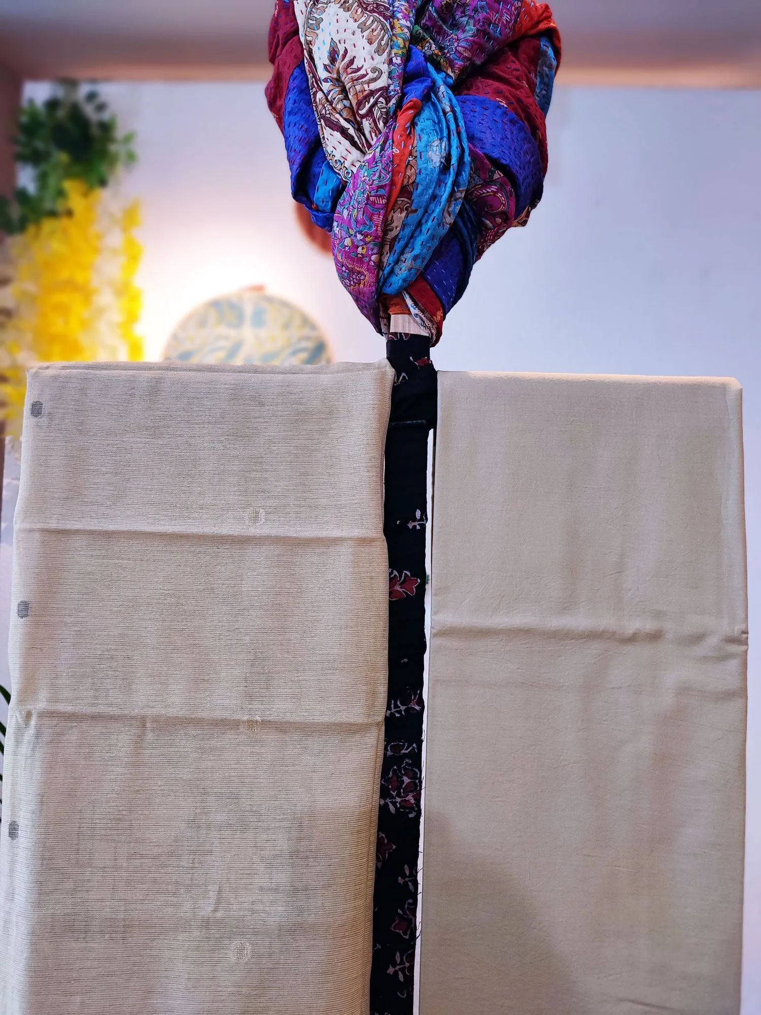 Cream Chanderi Silk by Resham Woven Jamdani Suit
