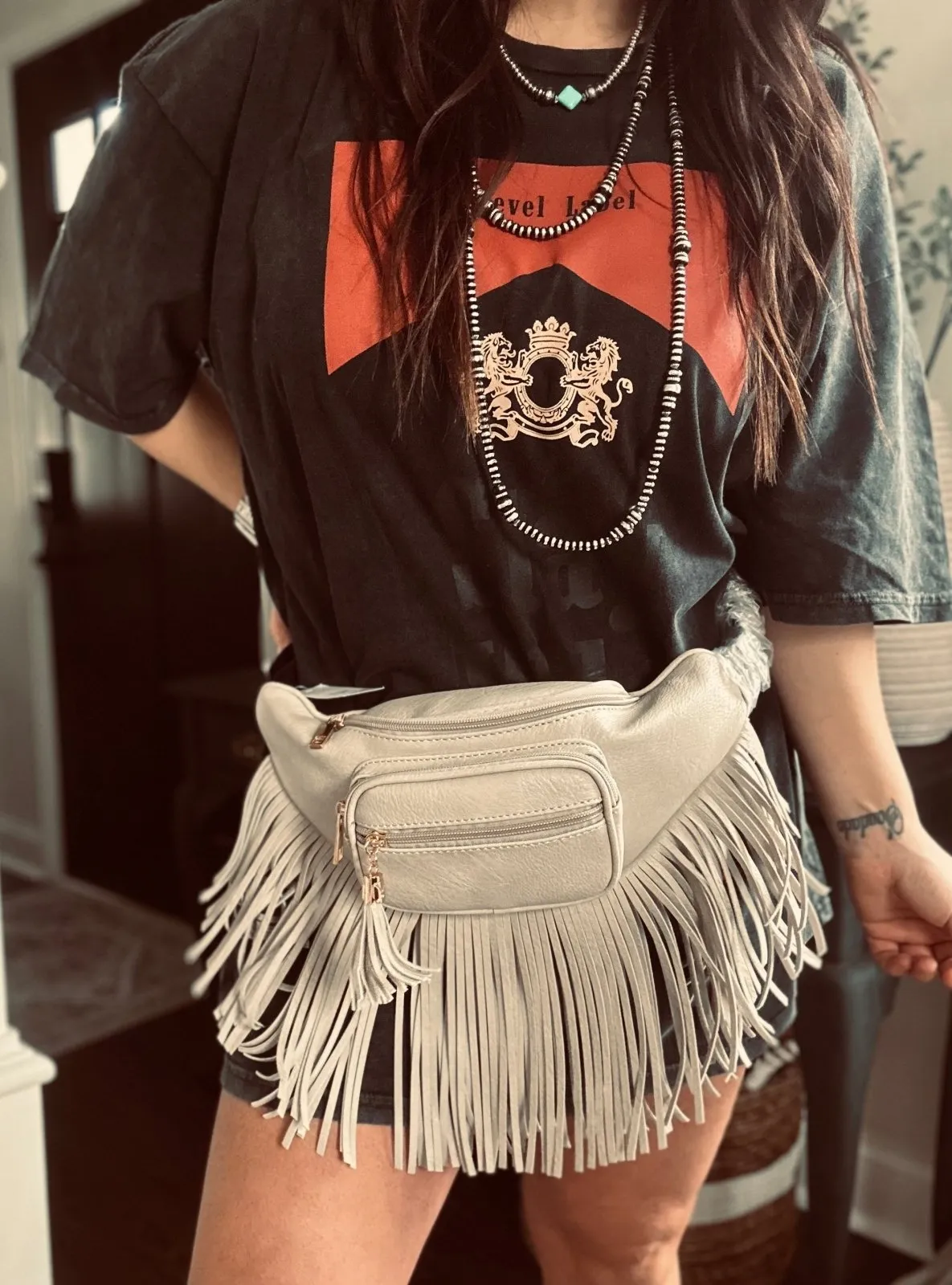 Creamy Fringe Crossbody Bag