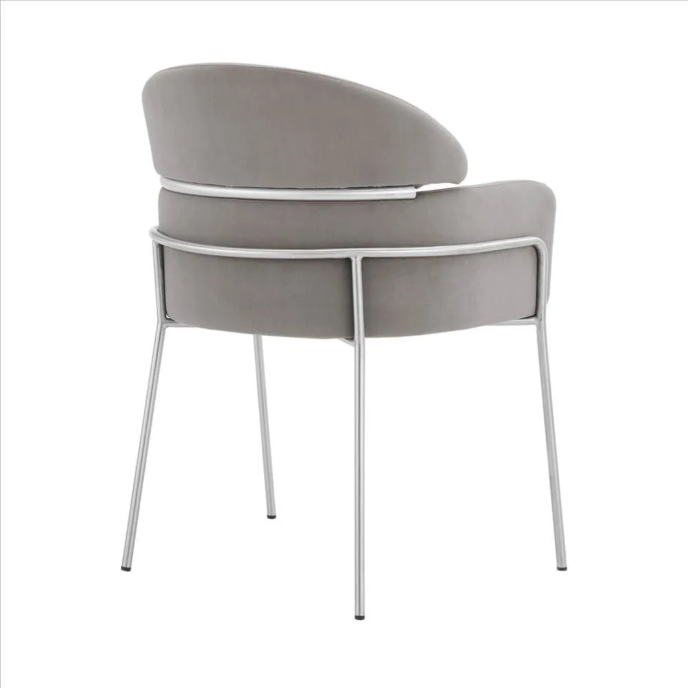Curved Metal Dining Chair with Sleek Tubular Legs, Set of 2,Gray and Silver By Casagear Home