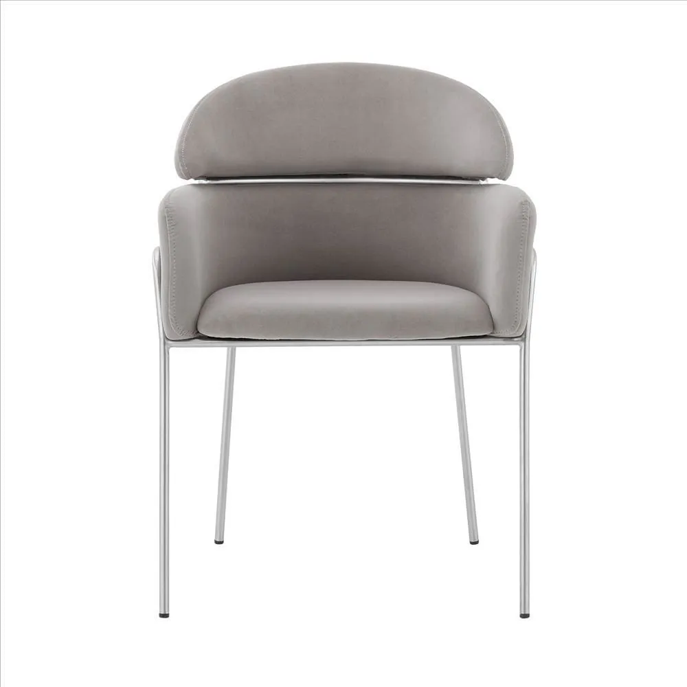 Curved Metal Dining Chair with Sleek Tubular Legs, Set of 2,Gray and Silver By Casagear Home