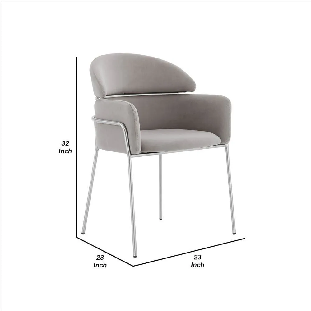 Curved Metal Dining Chair with Sleek Tubular Legs, Set of 2,Gray and Silver By Casagear Home