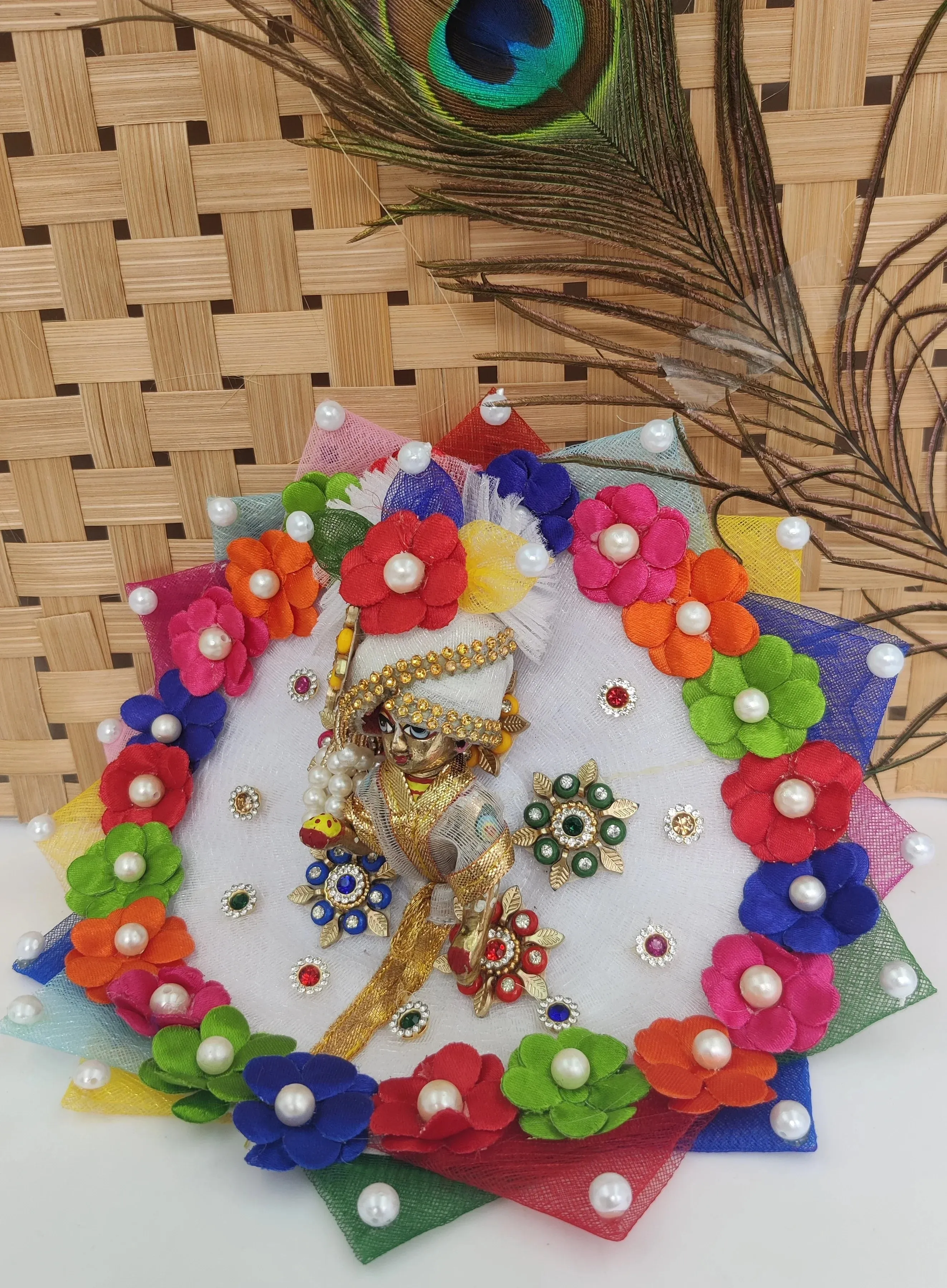 Cute multi flowers laddu gopal dress with pagdi and patka
