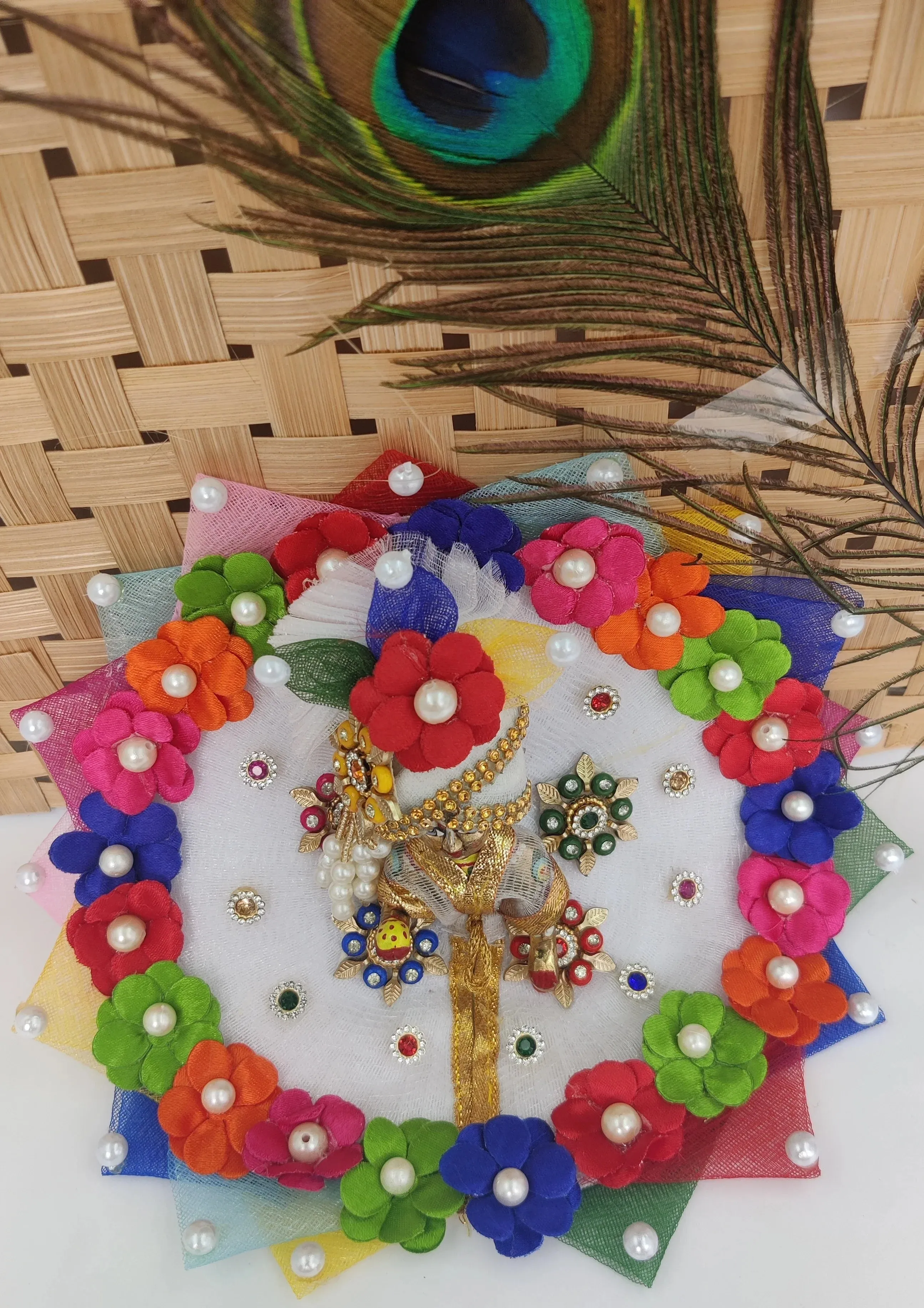 Cute multi flowers laddu gopal dress with pagdi and patka