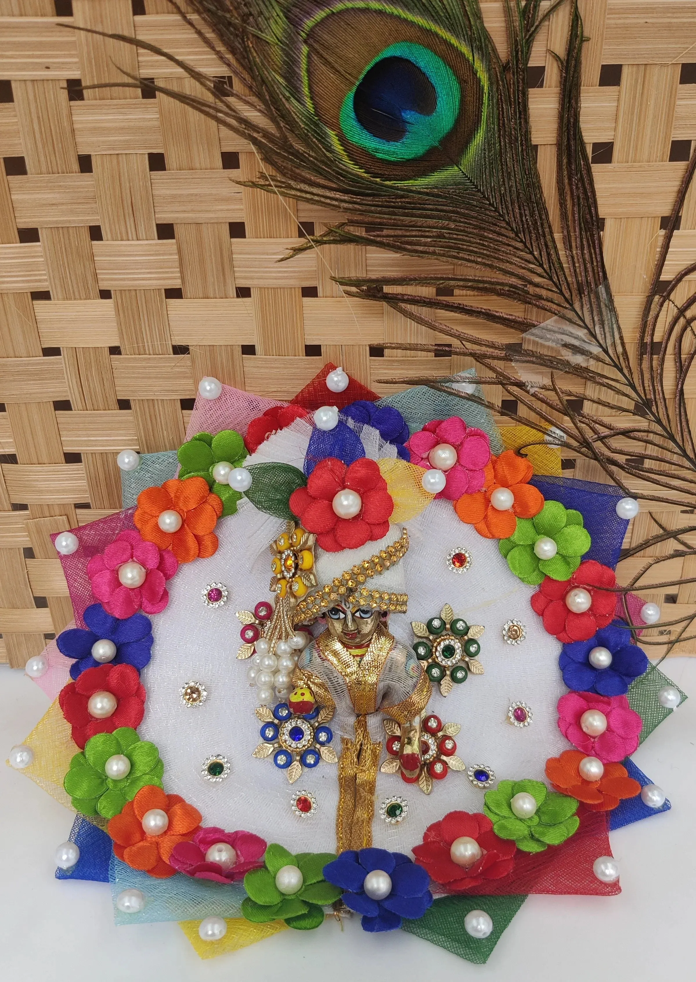 Cute multi flowers laddu gopal dress with pagdi and patka