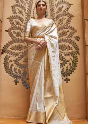 Daisy White Woven Kanjivaram Silk Saree : Top Pick