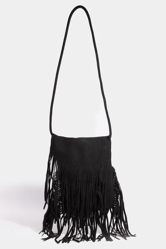 Faux Suede Fringe Detail Crossbody Bag