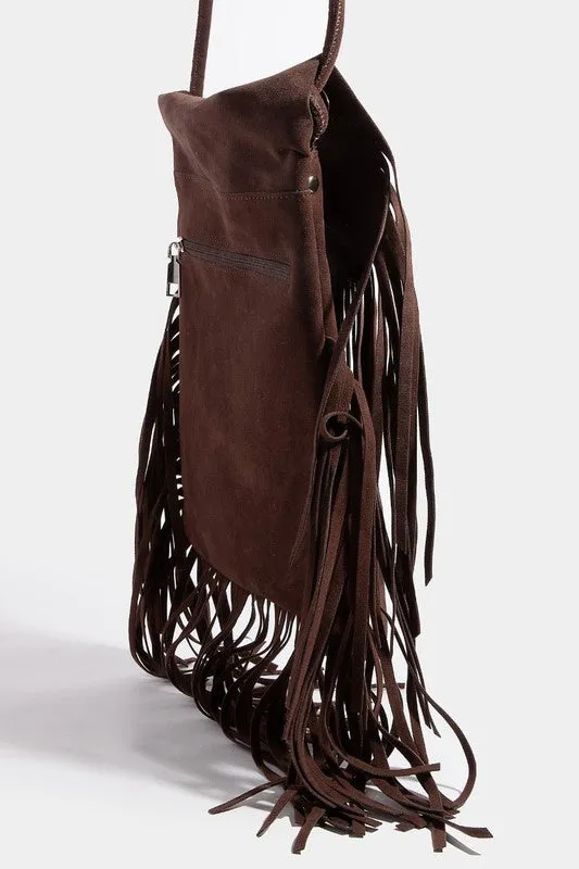 Faux Suede Fringe Detail Crossbody Bag