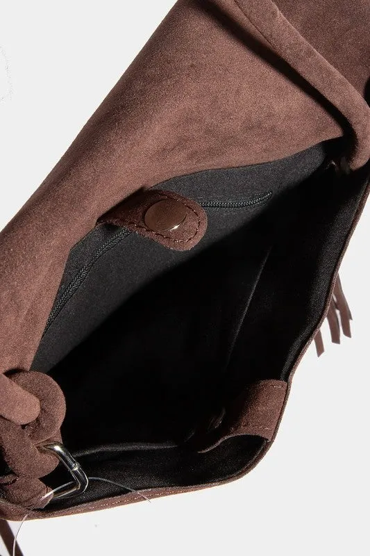 Faux Suede Fringe Detail Crossbody Bag