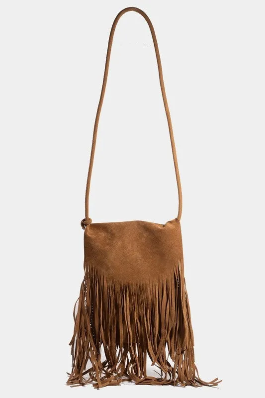 Faux Suede Fringe Detail Crossbody Bag