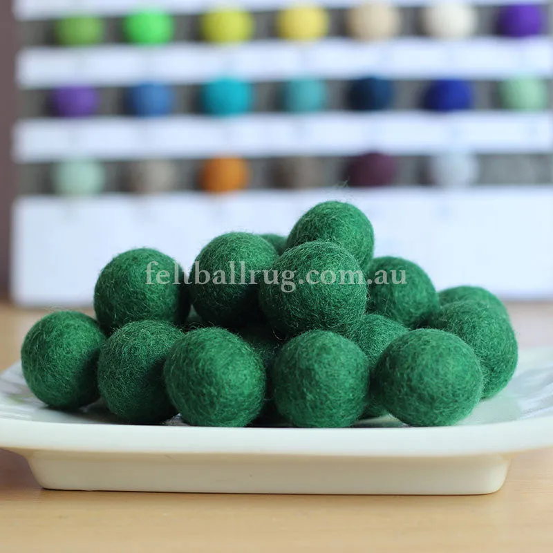 Felt Ball Forest Green 1 CM,  2 CM, 2.5 CM, 3 CM, 4 CM Colour 20