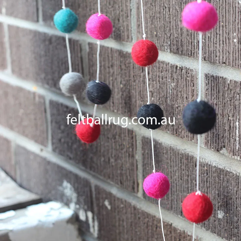 Felt Ball Garland Magenta Rose Ocean Green Black Grey