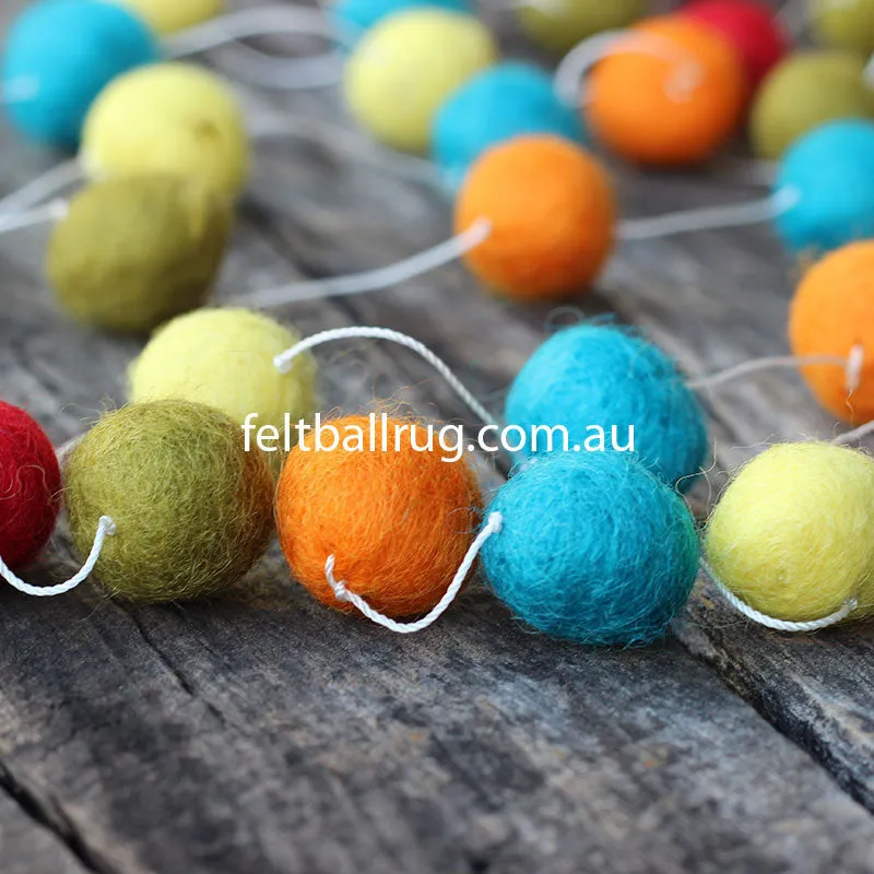 Felt Ball Garland Red Green Orange Yellow