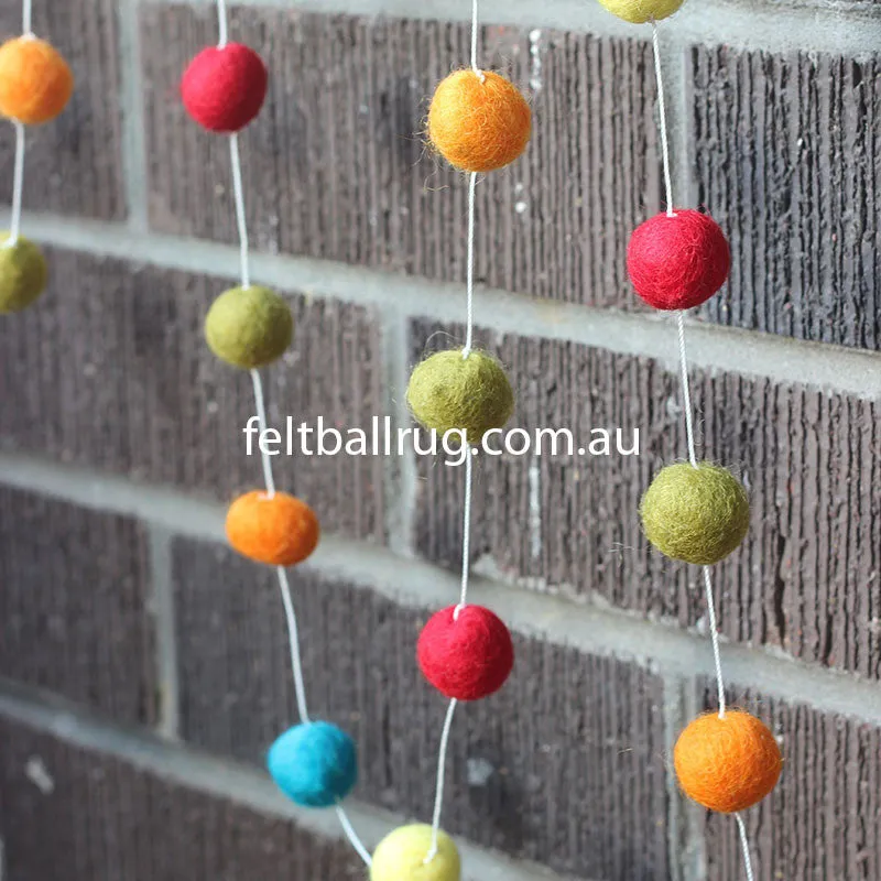 Felt Ball Garland Red Green Orange Yellow