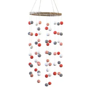 Felt Ball Nursery Mobile- Coral, Peach, Gray- LARGE