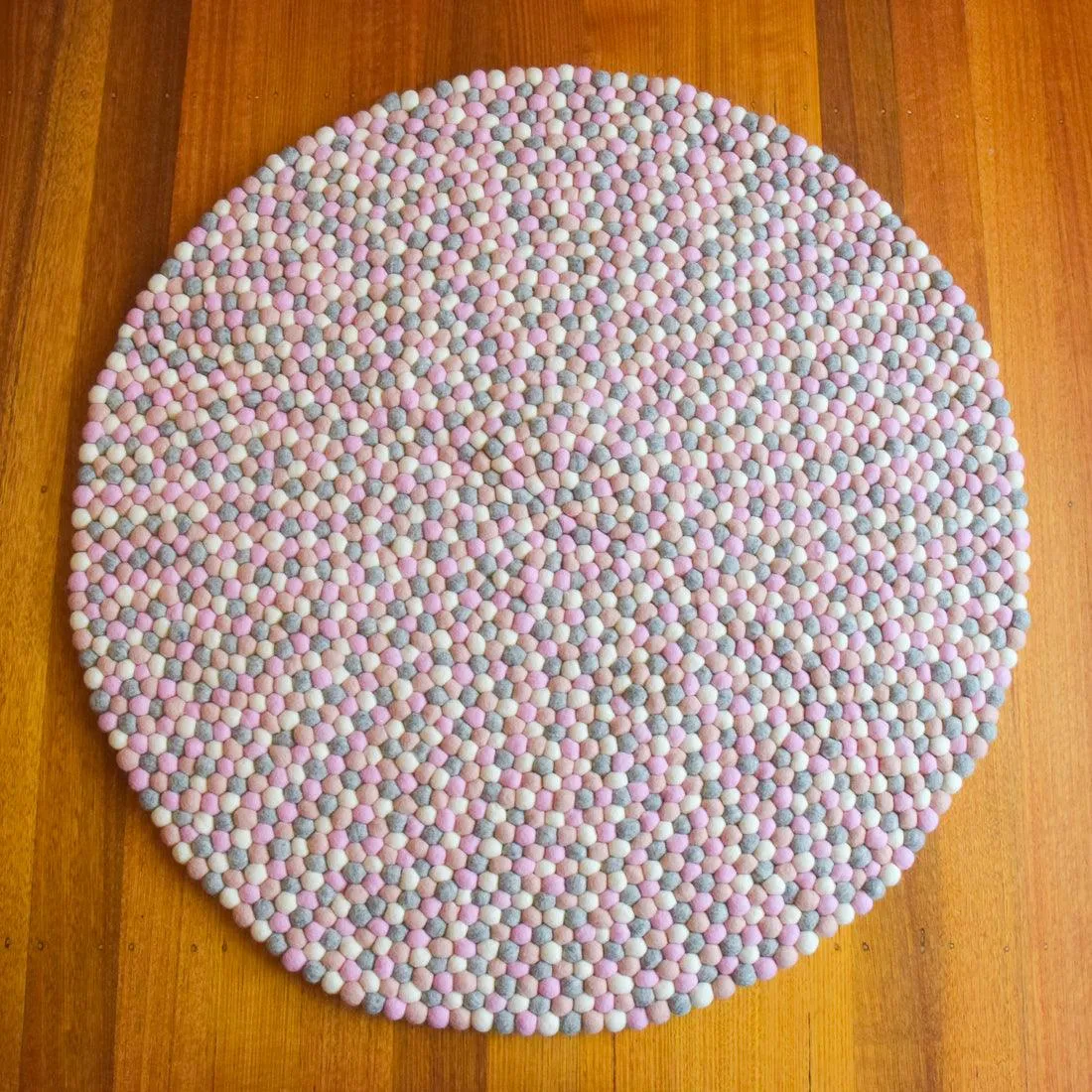 Felt Ball Rug - Grey and Pink 100cm