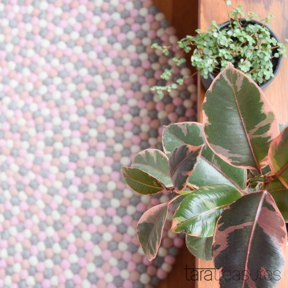 Felt Ball Rug - Grey and Pink 100cm