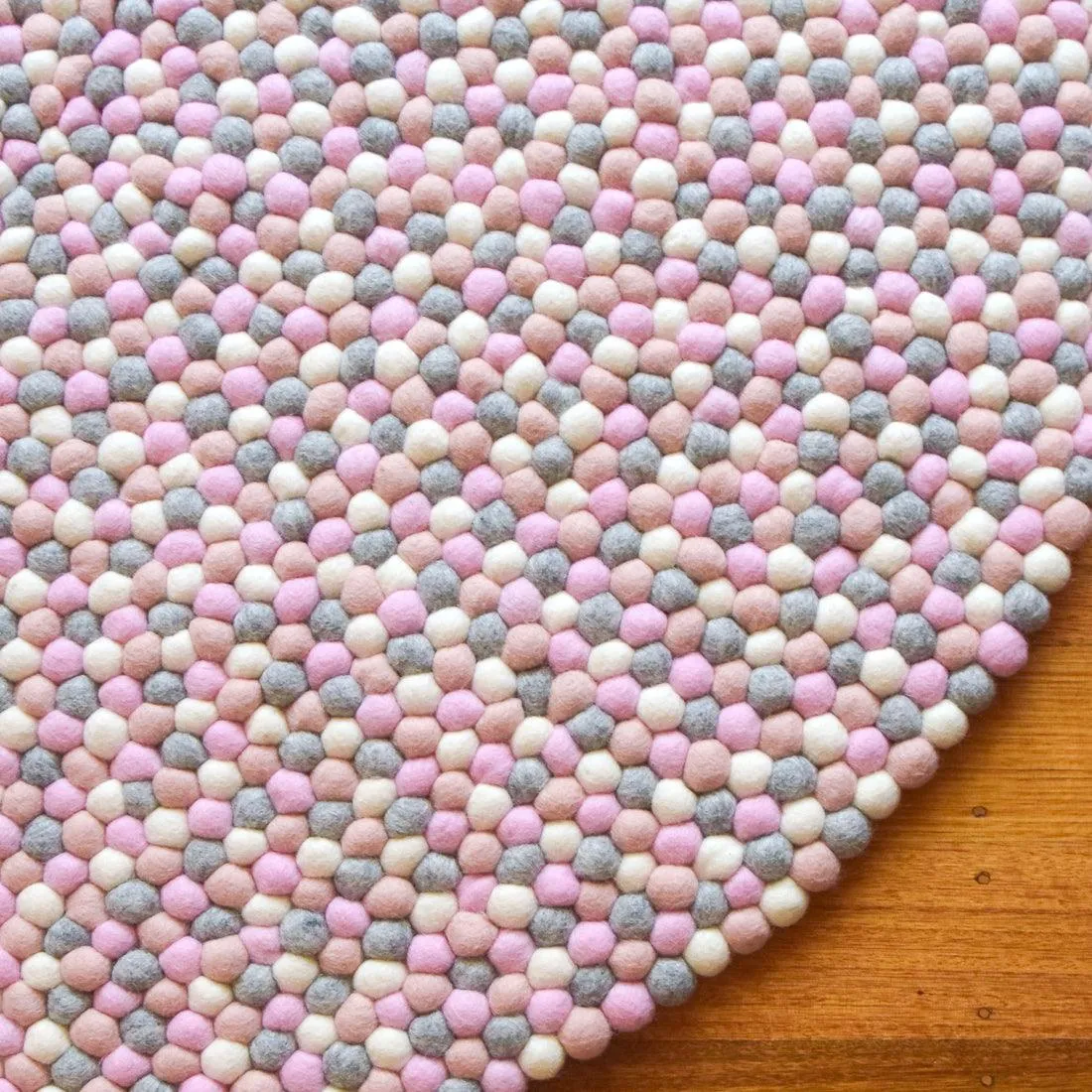 Felt Ball Rug - Grey and Pink 100cm