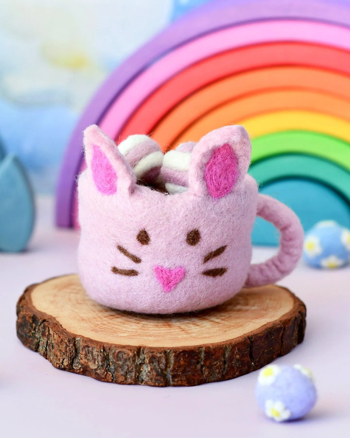 Felt Bunny Hot Chocolate Mug with Marshmallows (Pink Cup)