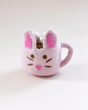 Felt Bunny Hot Chocolate Mug with Marshmallows (Pink Cup)