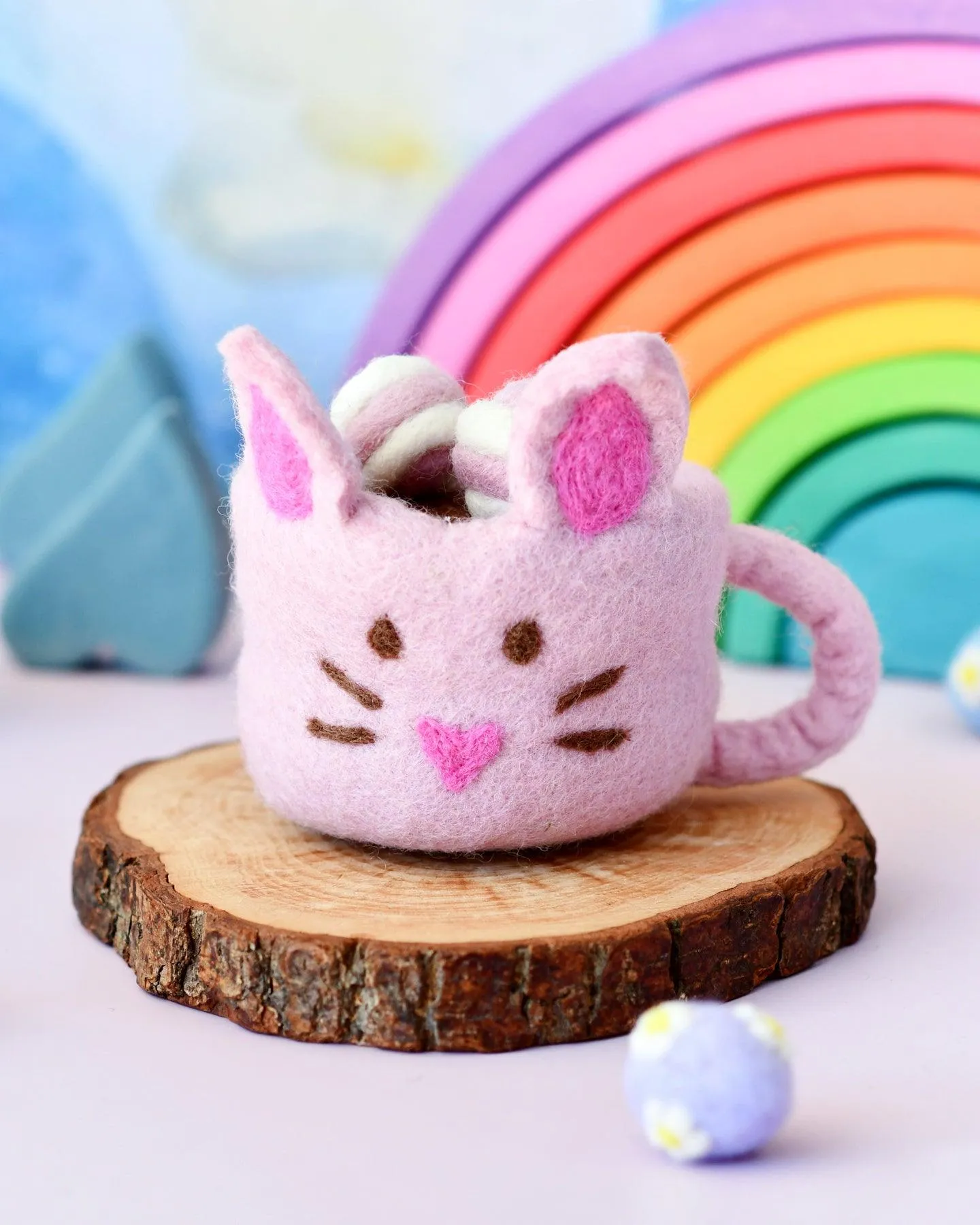 Felt Bunny Hot Chocolate Mug with Marshmallows (Pink Cup)