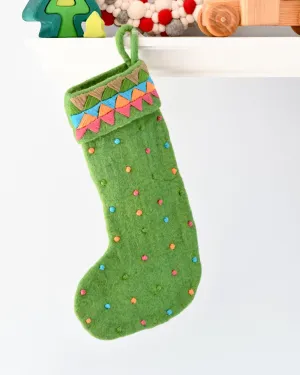 Felt Christmas Stocking - Green Dots