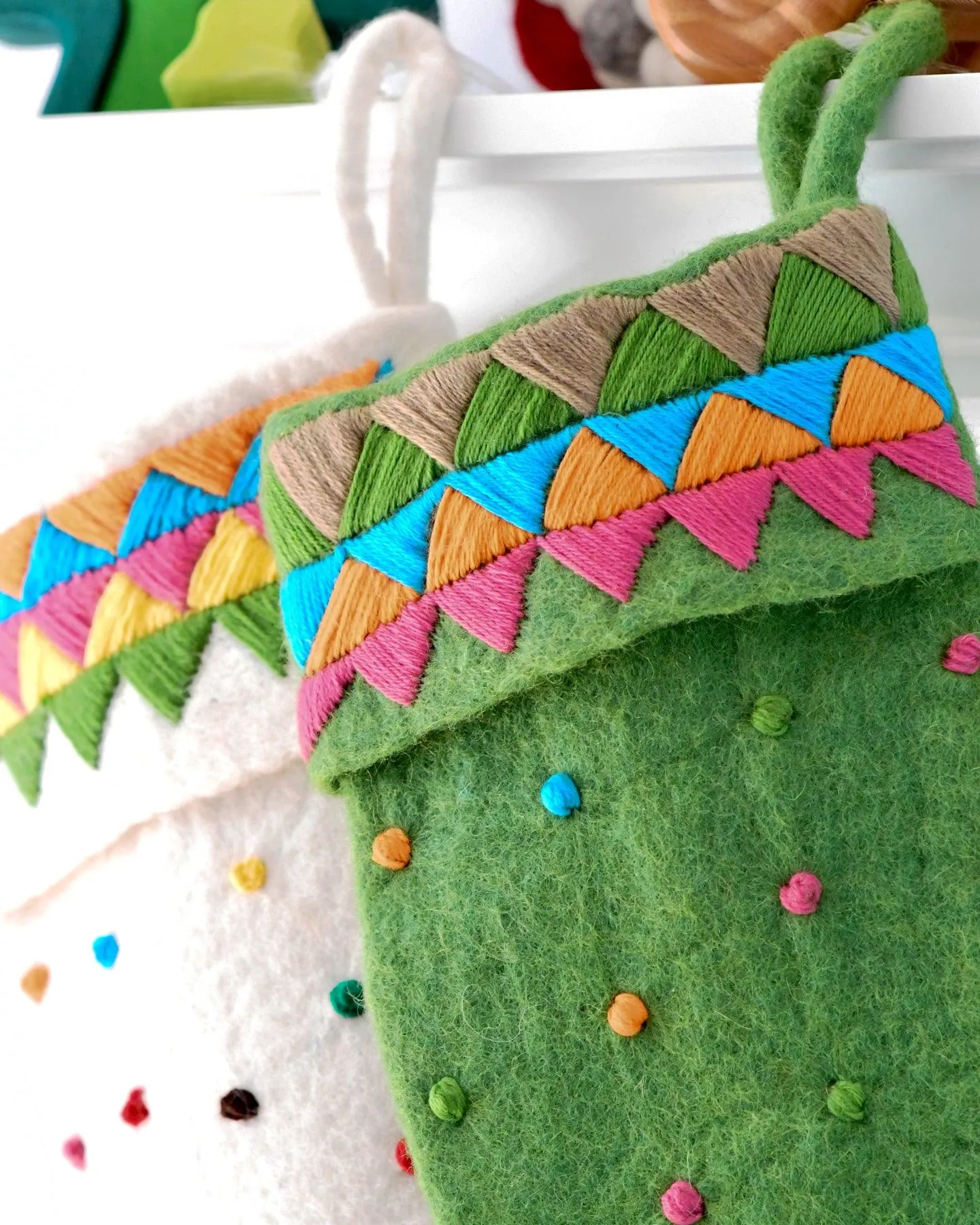 Felt Christmas Stocking - Green Dots