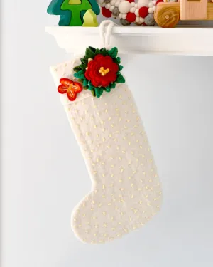 Felt Christmas Stocking - White with Flower