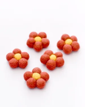 Felt Daisy Flowers (Rosewood Coloured) - 5 Flowers
