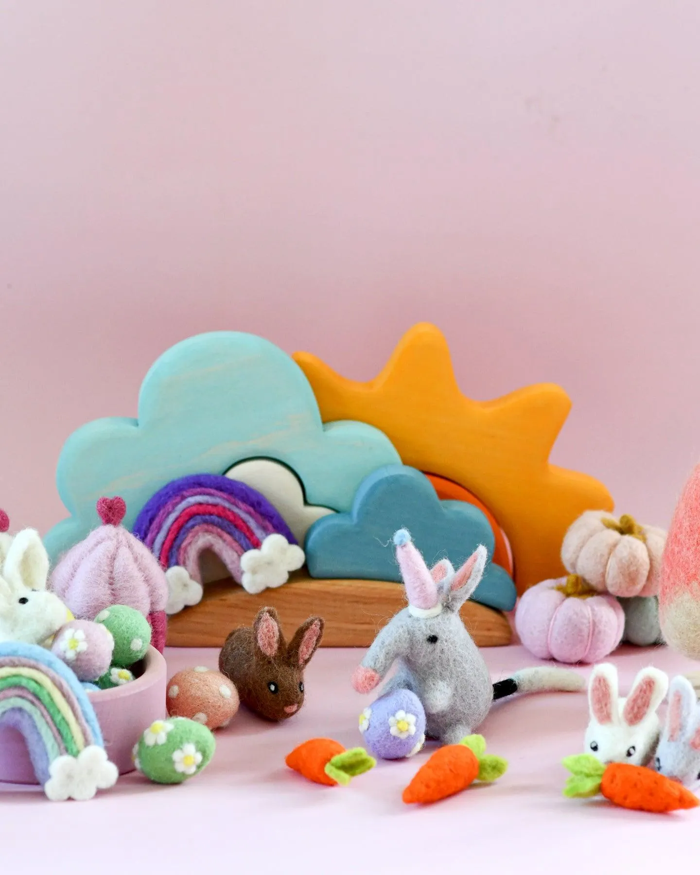 Felt Pastel Eggs with Flowers (Set of 6)