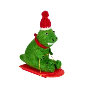 Felt Sledding T-Rex Ornament