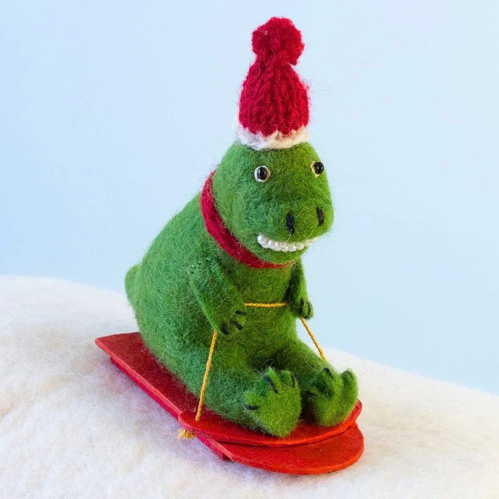 Felt Sledding T-Rex Ornament