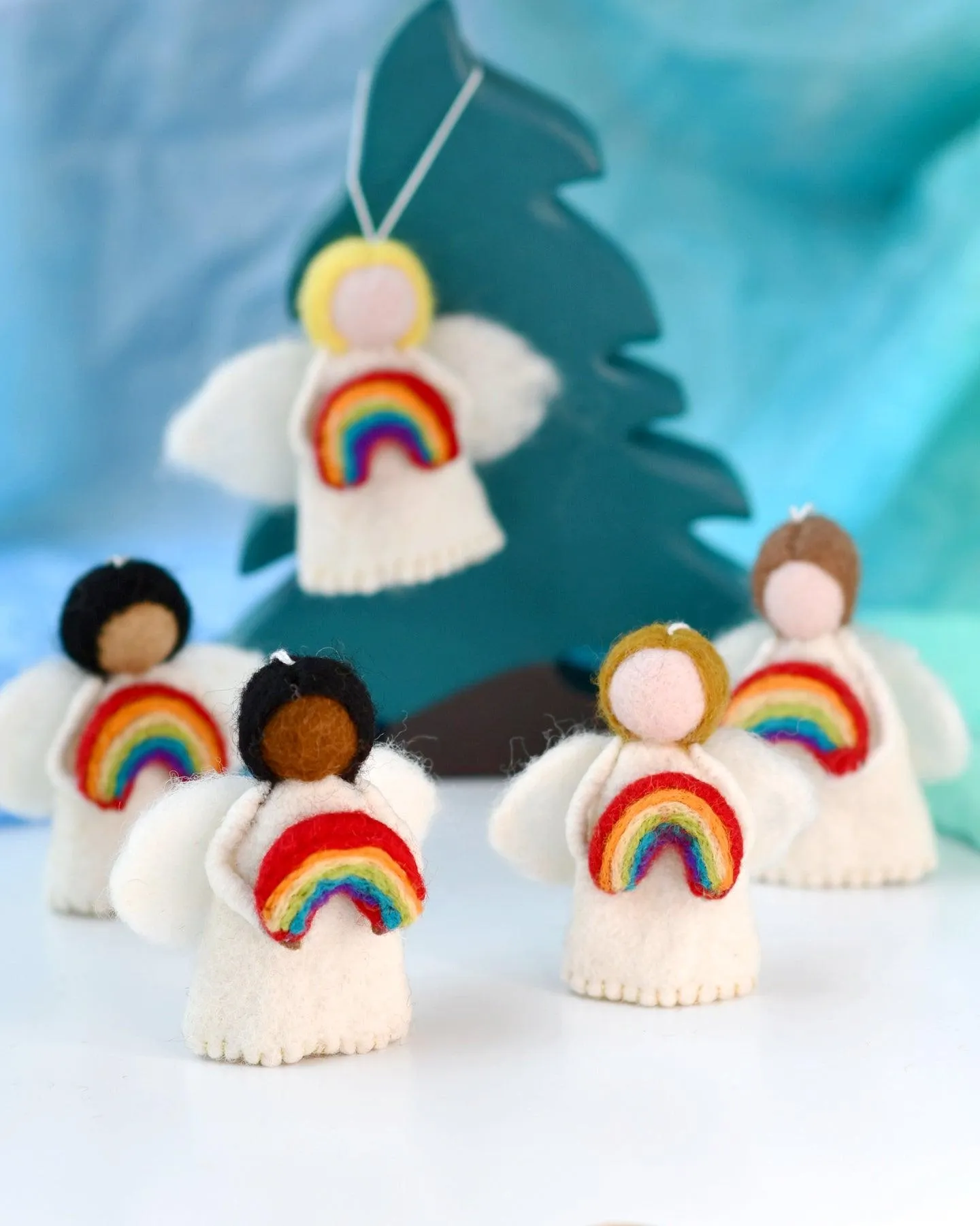 Felt Waldorf Diversity Angel with Rainbow - Black Hair 2