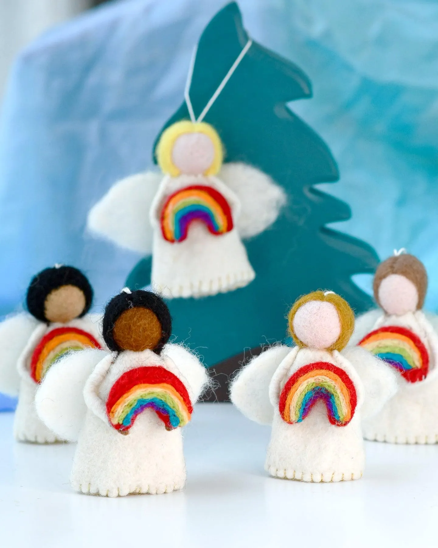 Felt Waldorf Diversity Angel with Rainbow - Black Hair 2