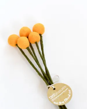 Felt Yellow Billy Buttons - Set of 5 Stems