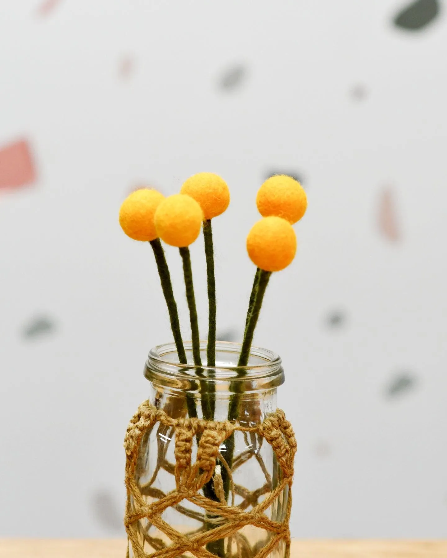 Felt Yellow Billy Buttons - Set of 5 Stems