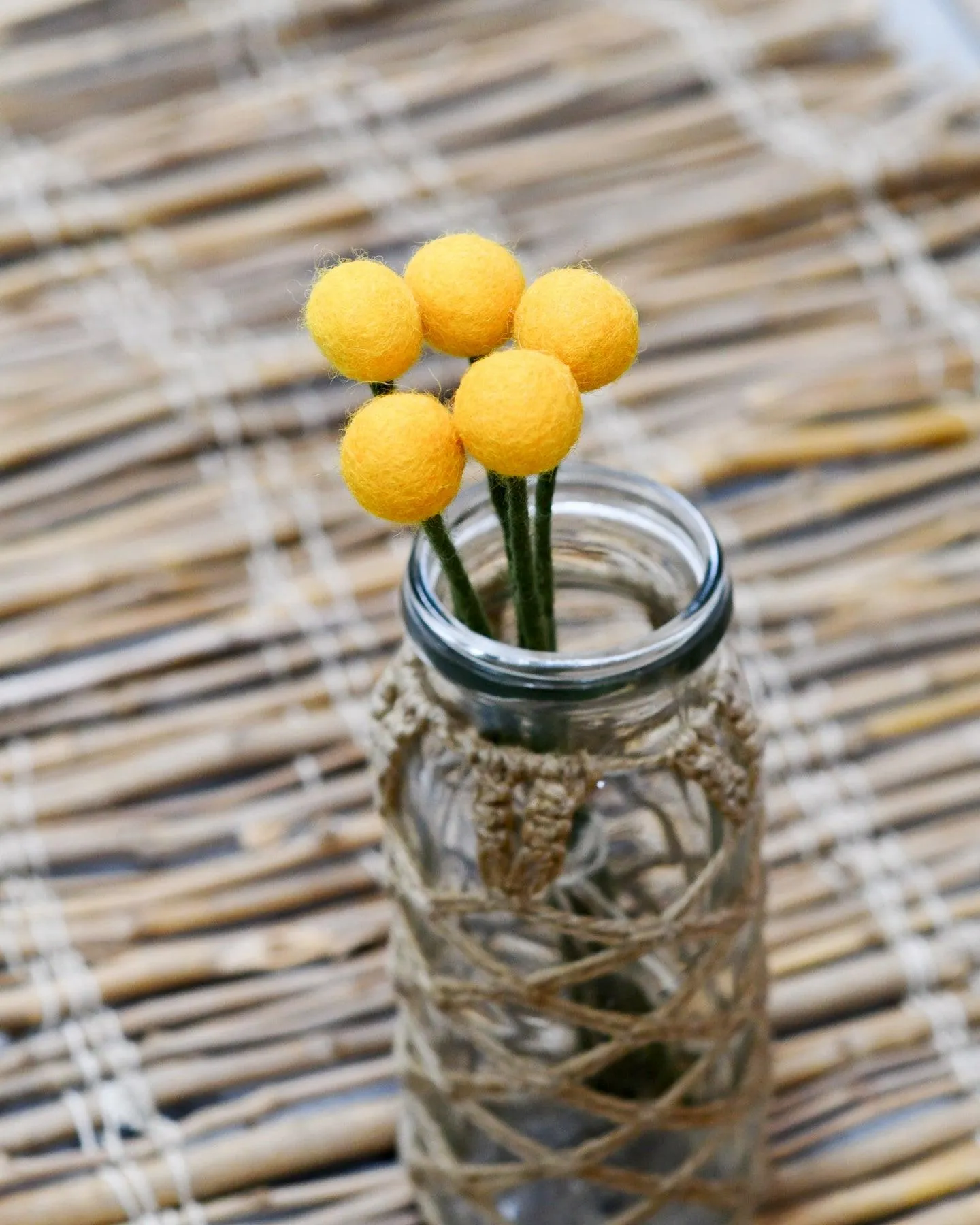 Felt Yellow Billy Buttons - Set of 5 Stems